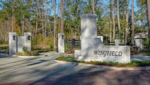 Gated entrance to Wingfield Estates luxury community in Covington, LA
