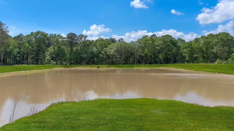 Manicured green space and natural pond amenity for residents of Wingfield Estates, Covington LA